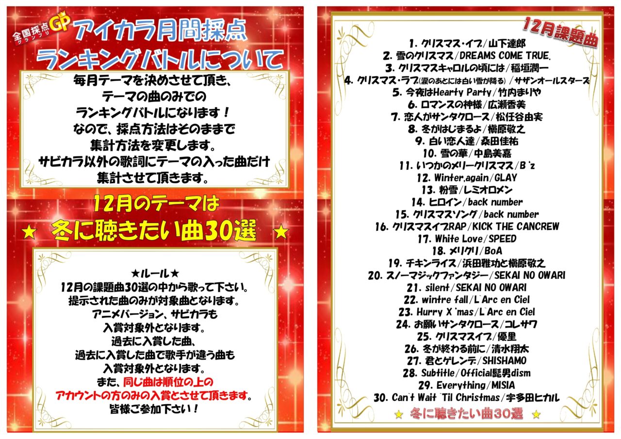 12月のランキングバトルのテーマは・・・