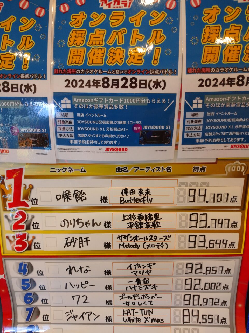 店舗対抗オンライン採点バトル結果発表！